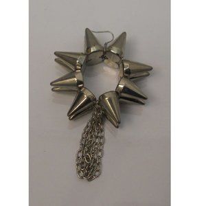 Gothic Unisex One Spiked Chained Earring Drop Dangle Silver Tones Hook Fasteners